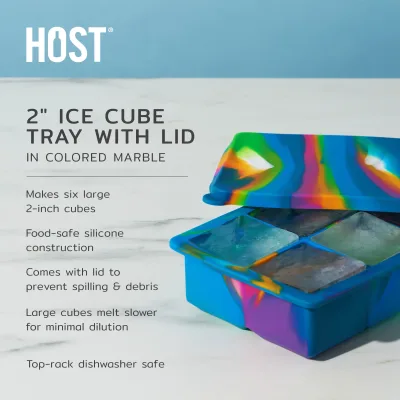 2" Ice Cube Tray mit Deckel in Buntem Marmor