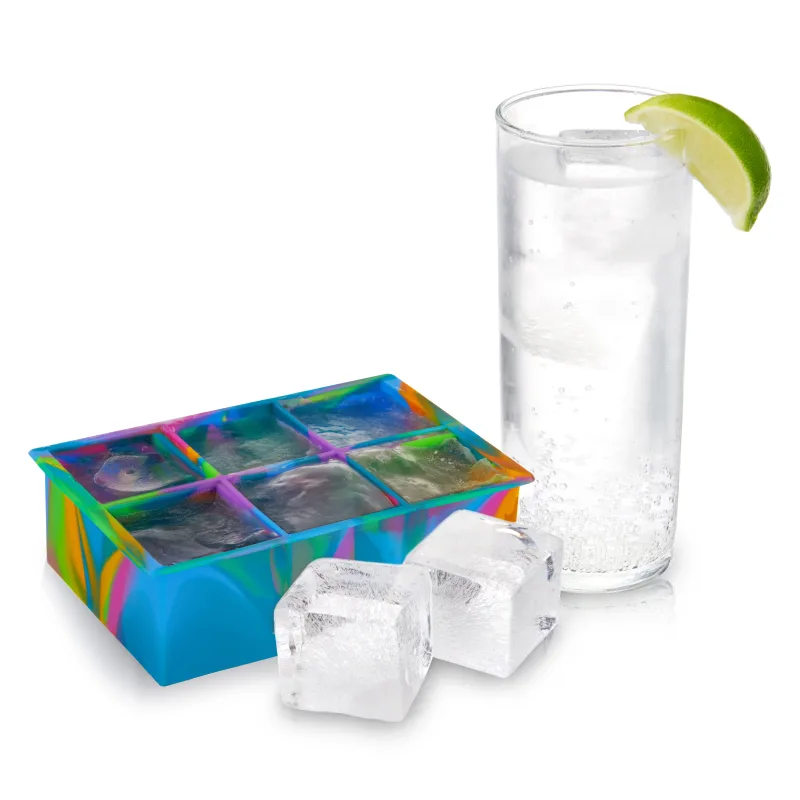 2" Ice Cube Tray mit Deckel in Buntem Marmor