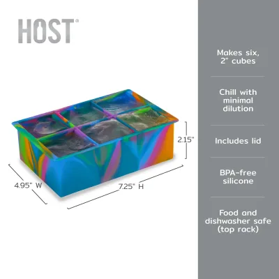 2" Ice Cube Tray mit Deckel in Buntem Marmor